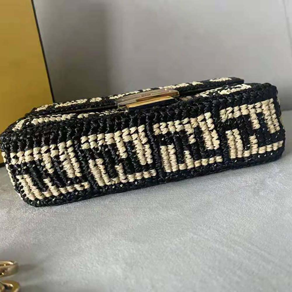 Fendi Women Baguette Black Raffia Back with Crocheted FF - image 4