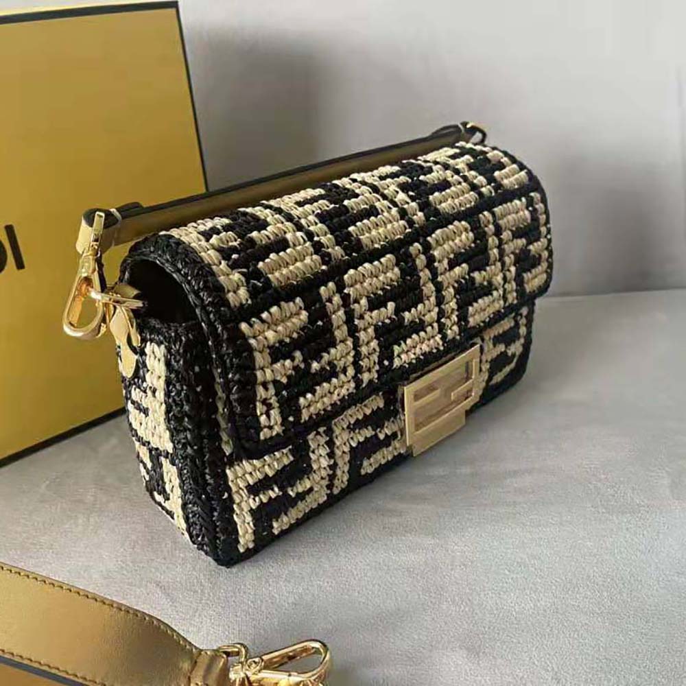 Fendi Women Baguette Black Raffia Back with Crocheted FF - image 6