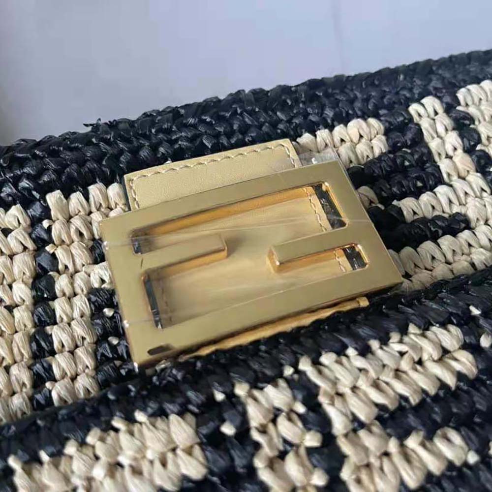Fendi Women Baguette Black Raffia Back with Crocheted FF - image 8