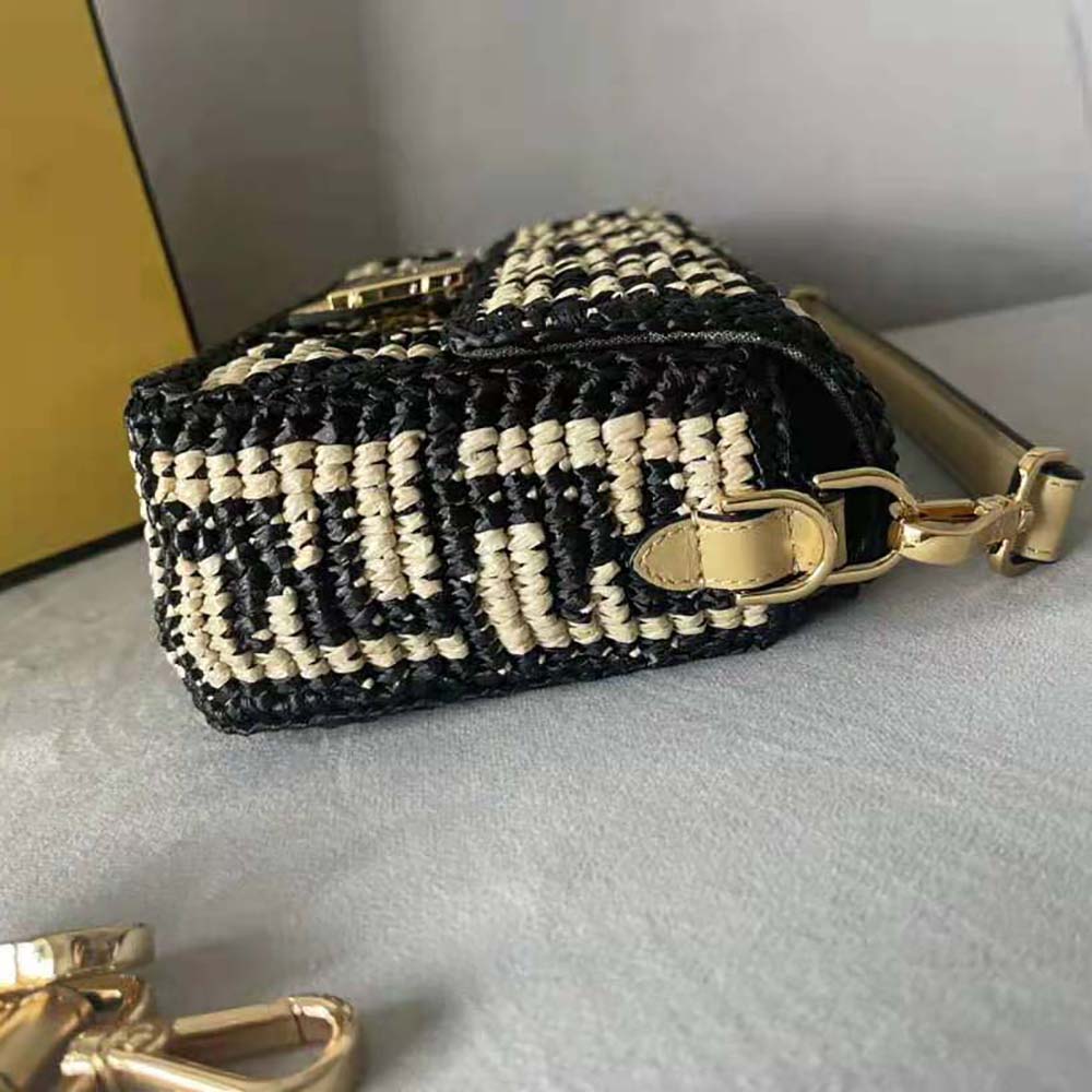 Fendi Women Baguette Black Raffia Back with Crocheted FF - image 5