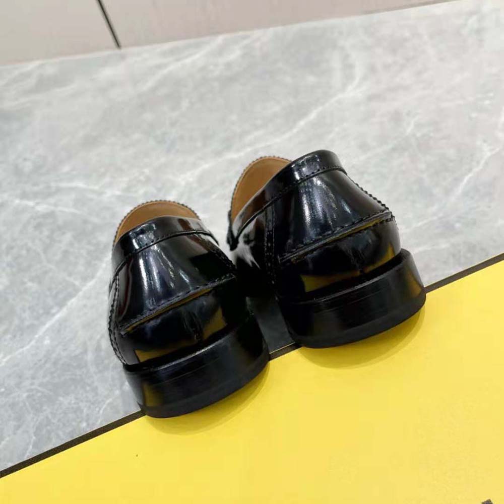 Fendi Men Black Leather Loafers with Fendi O’Lock Motif - image 7