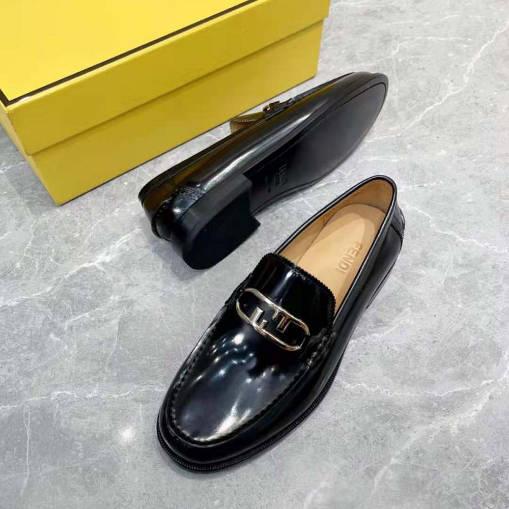 Fendi Men Black Leather Loafers with Fendi O’Lock Motif - image 5