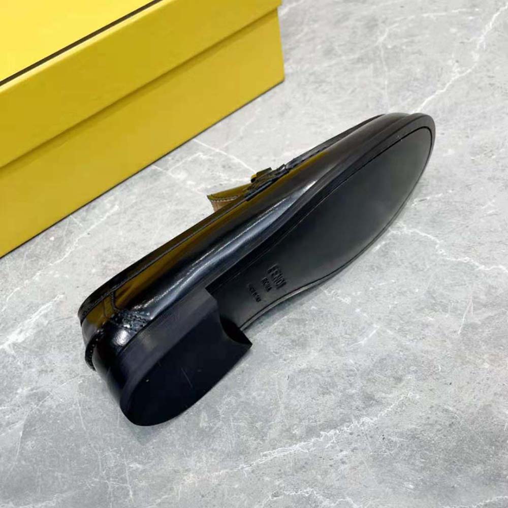 Fendi Men Black Leather Loafers with Fendi O’Lock Motif - image 10