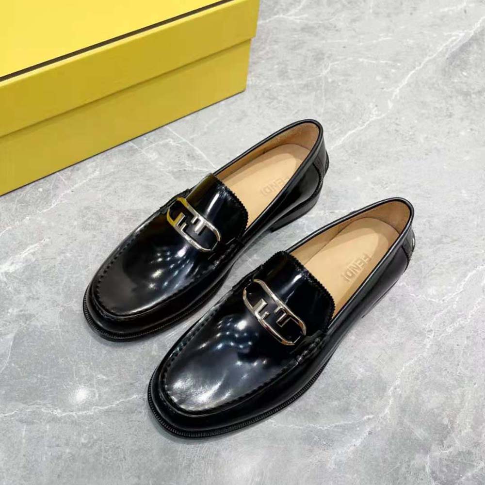 Fendi Men Black Leather Loafers with Fendi O’Lock Motif - image 4