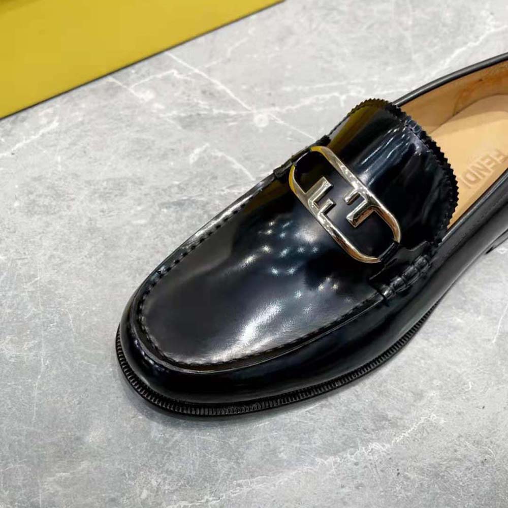 Fendi Men Black Leather Loafers with Fendi O’Lock Motif - image 8