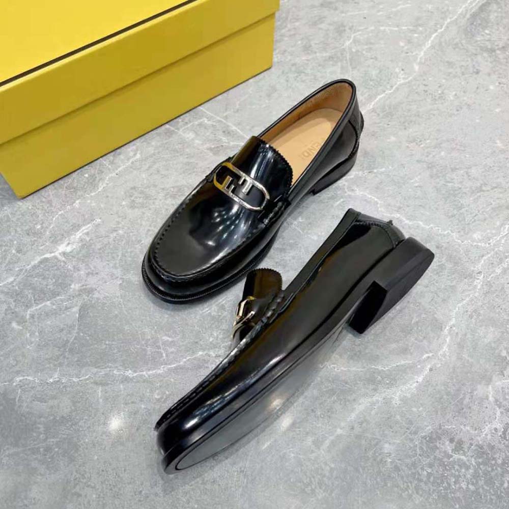 Fendi Men Black Leather Loafers with Fendi O’Lock Motif - image 6