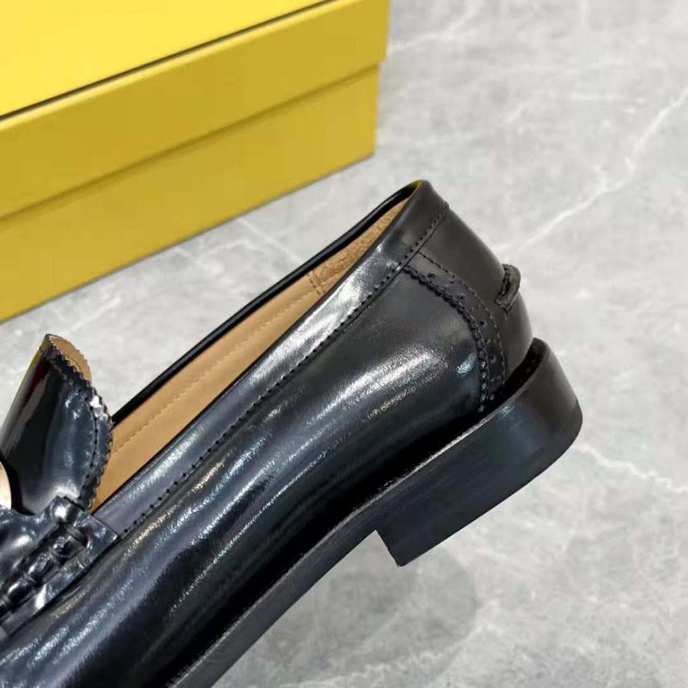 Fendi Men Black Leather Loafers with Fendi O’Lock Motif - image 9
