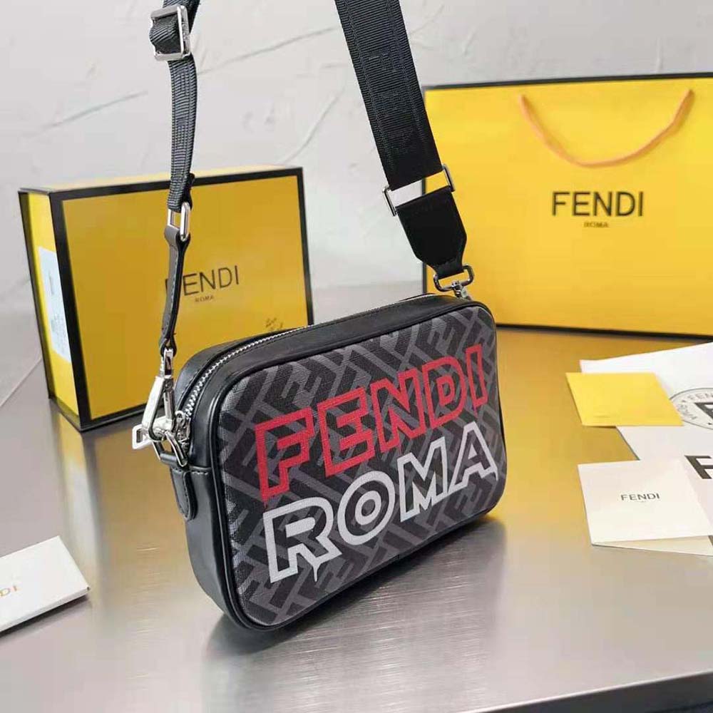 Close-up of silver-tone hardware and zip on Fendi Men Camera Case Lunar New Year Capsule Gray Fabric Bag