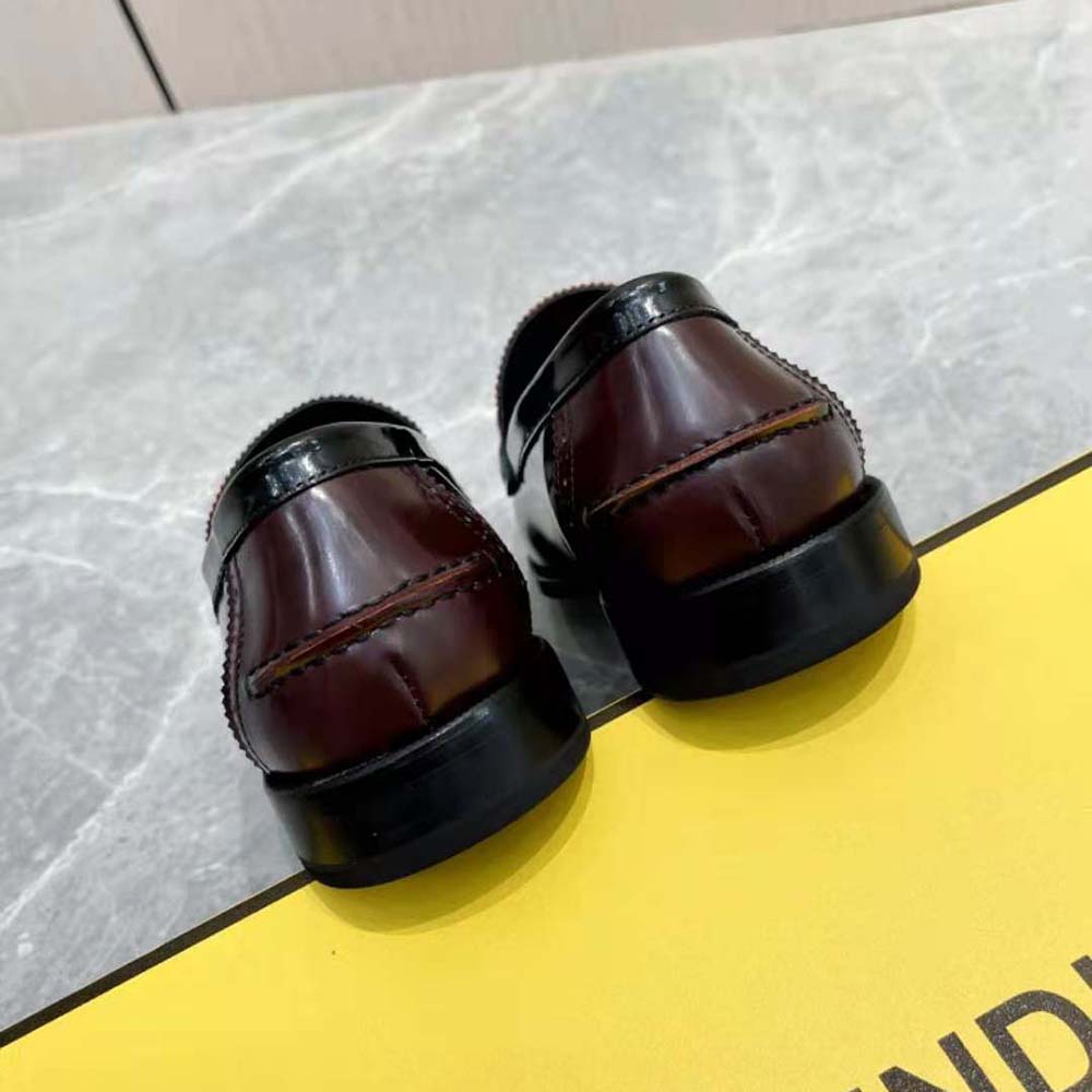 Fendi Men Maroon Leather Loafers with Fendi O’Lock Motif - image 5
