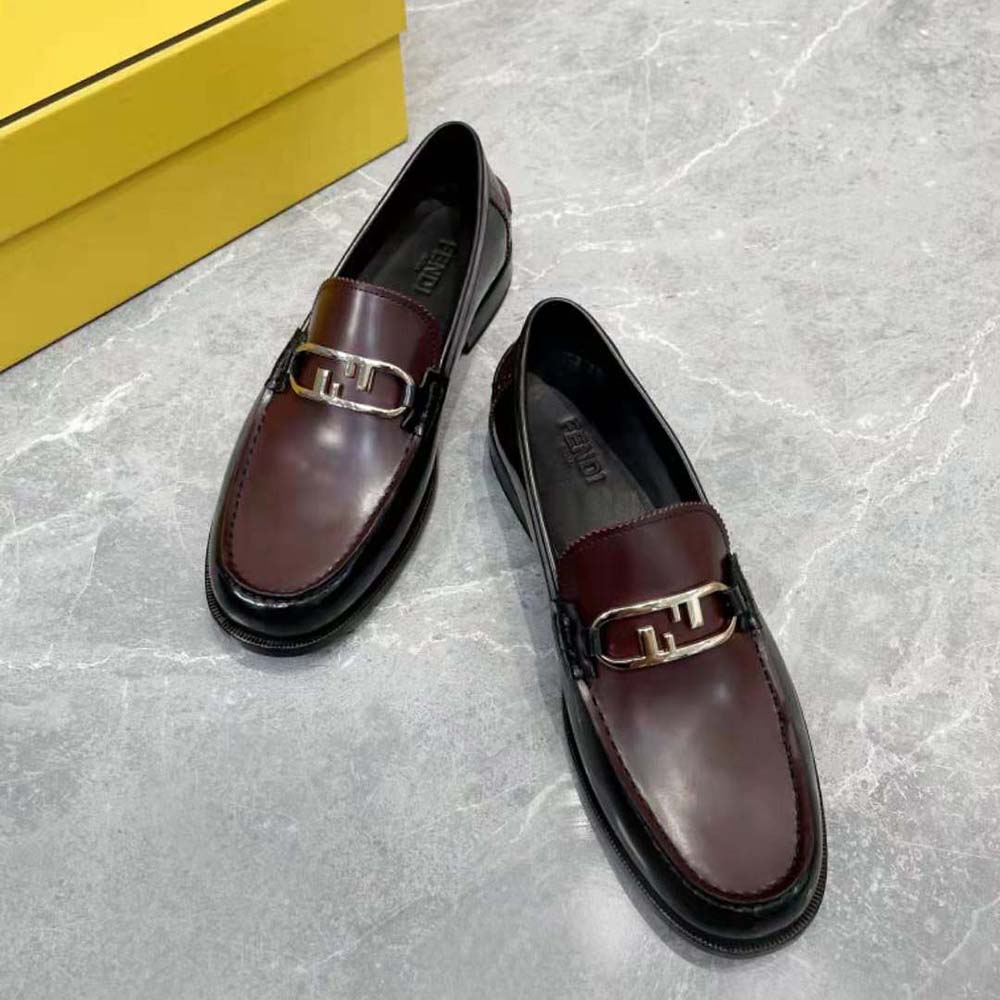 Fendi Men Maroon Leather Loafers with Fendi O’Lock Motif - image 4