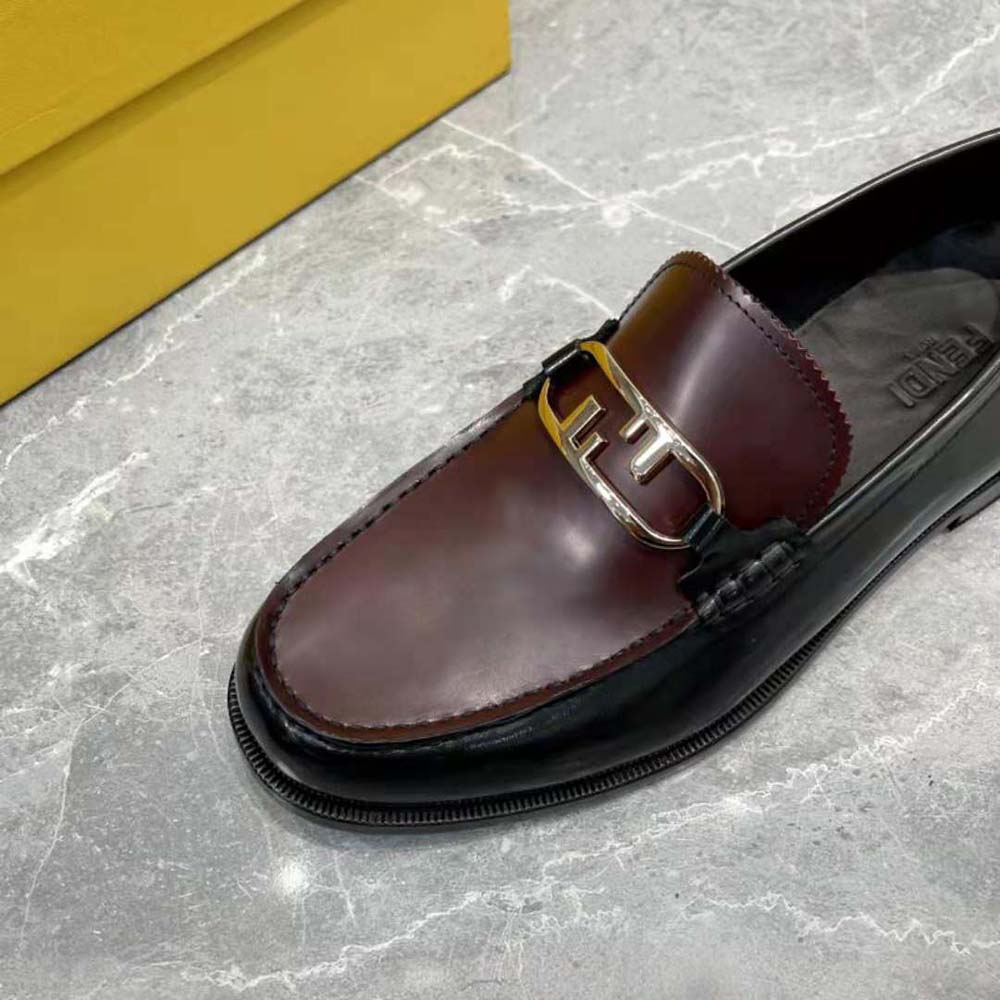 Fendi Men Maroon Leather Loafers with Fendi O’Lock Motif - image 8