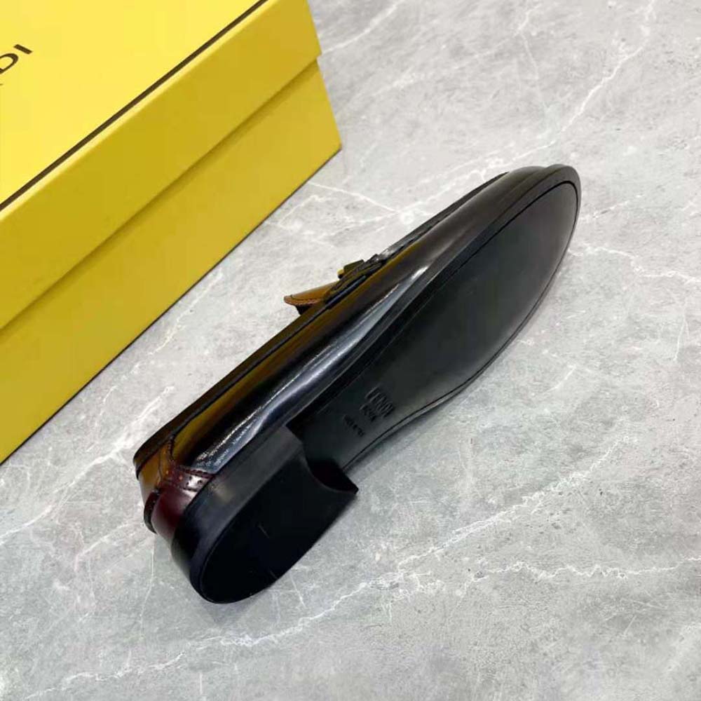 Fendi Men Maroon Leather Loafers with Fendi O’Lock Motif - image 9