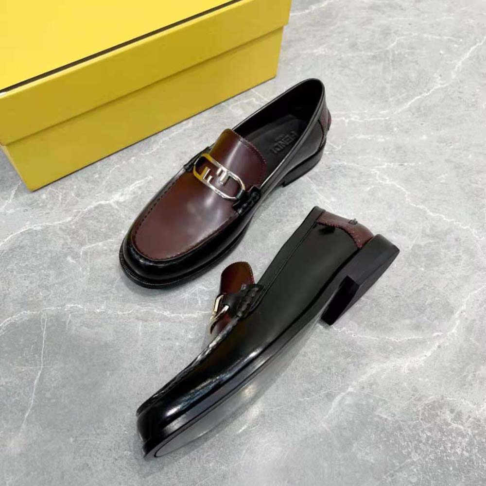 Fendi Men Maroon Leather Loafers with Fendi O’Lock Motif - image 7