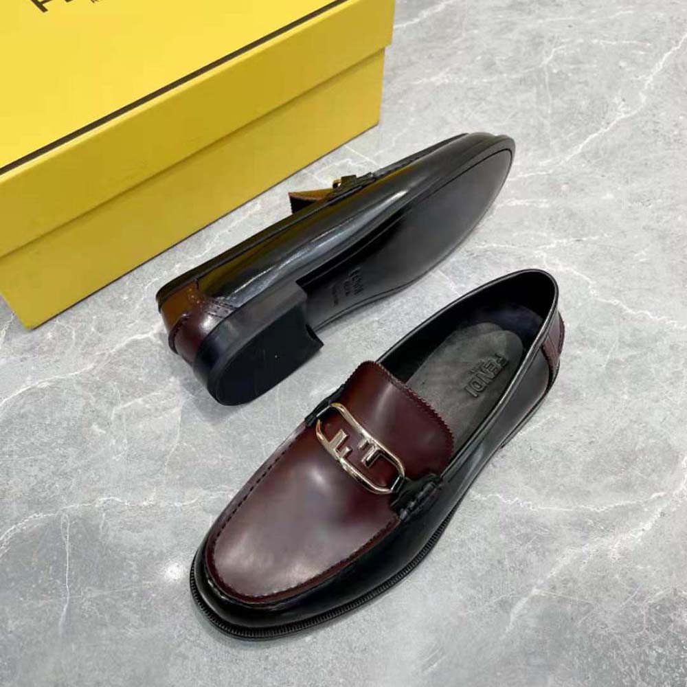 Fendi Men Maroon Leather Loafers with Fendi O’Lock Motif - image 6