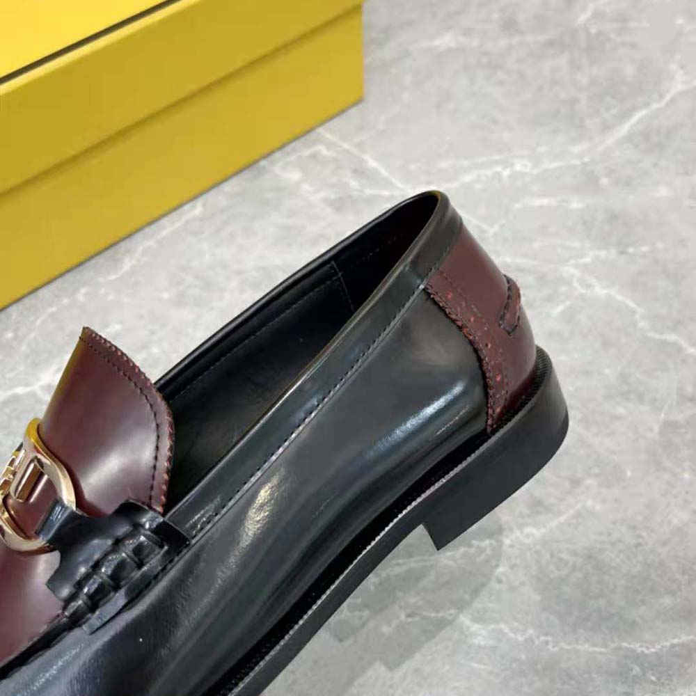 Fendi Men Maroon Leather Loafers with Fendi O’Lock Motif - image 10