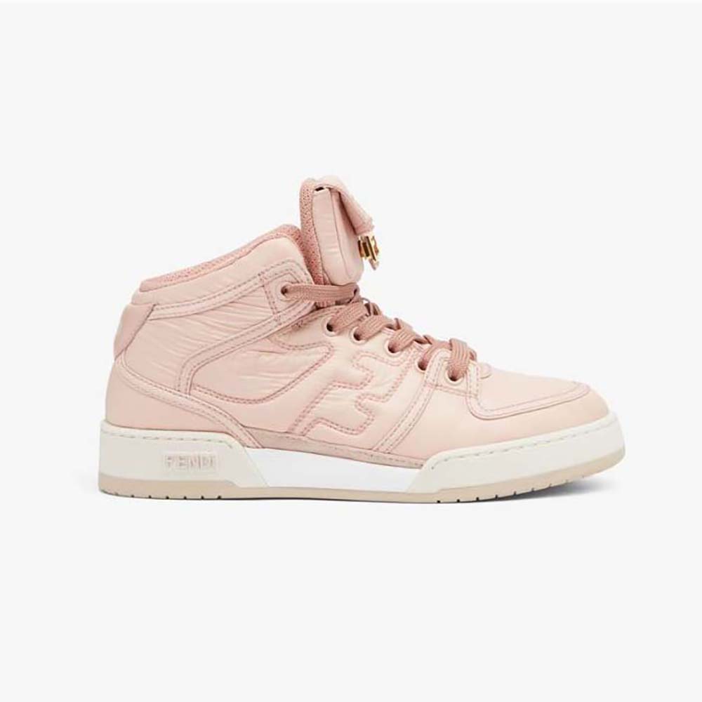 Side view of Fendi Unisex Match Pink Nylon High-Tops showing silhouette