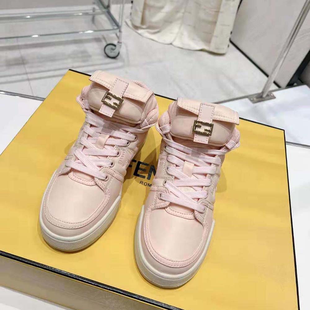 Top angle of Fendi Unisex Match Pink Nylon High-Tops lace-up closure