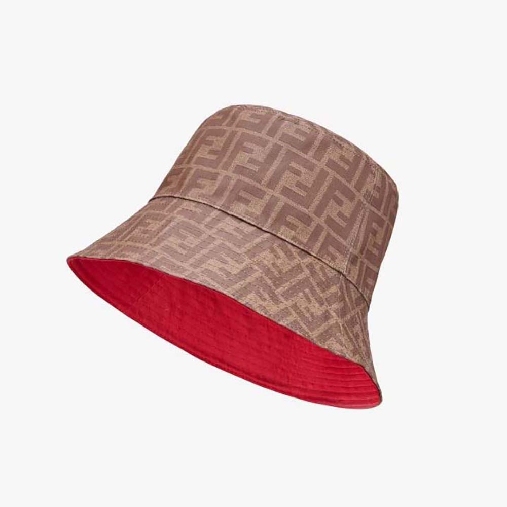 Front view of Fendi Women Brown Fabric Hat in vibrant red