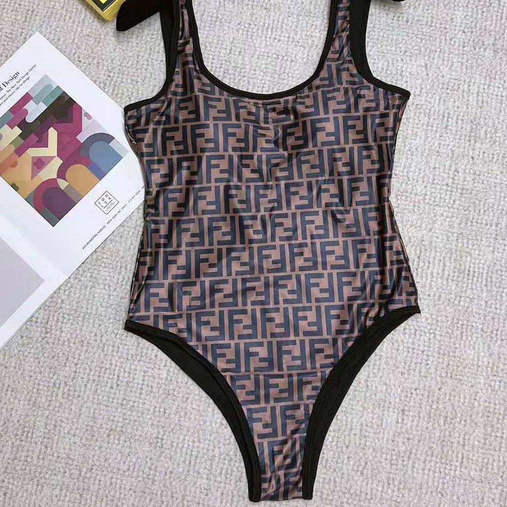 Close-up of Fendi Women Brown Lycra® Swimsuit-Brown back zipper detail