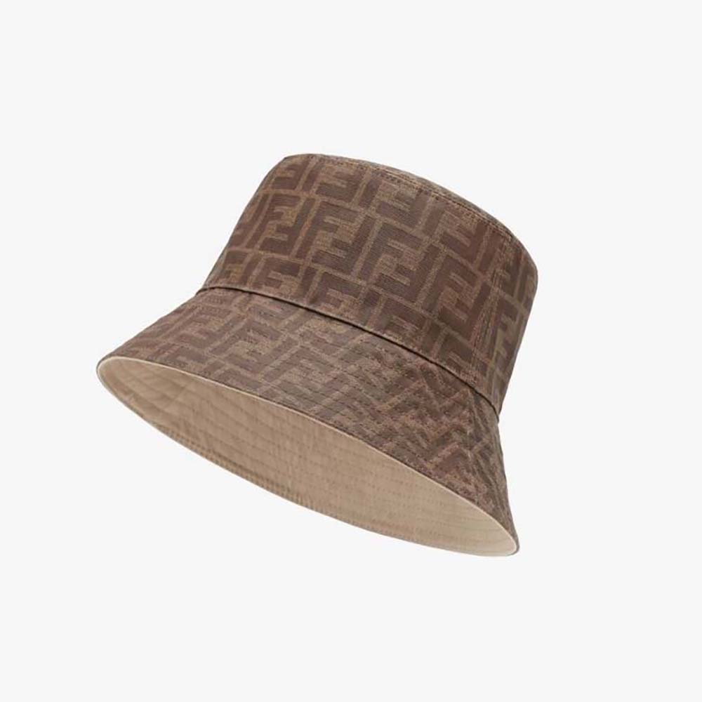 Front view of Fendi Women Brown Tech Fabric Hat showcasing signature logo