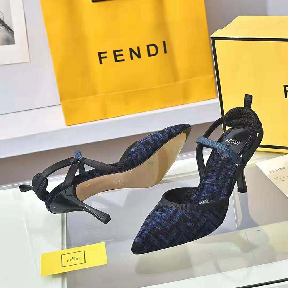 Fendi Women Colibrì Lite High-heeled Blue FF Chenille Slingbacks - image 10