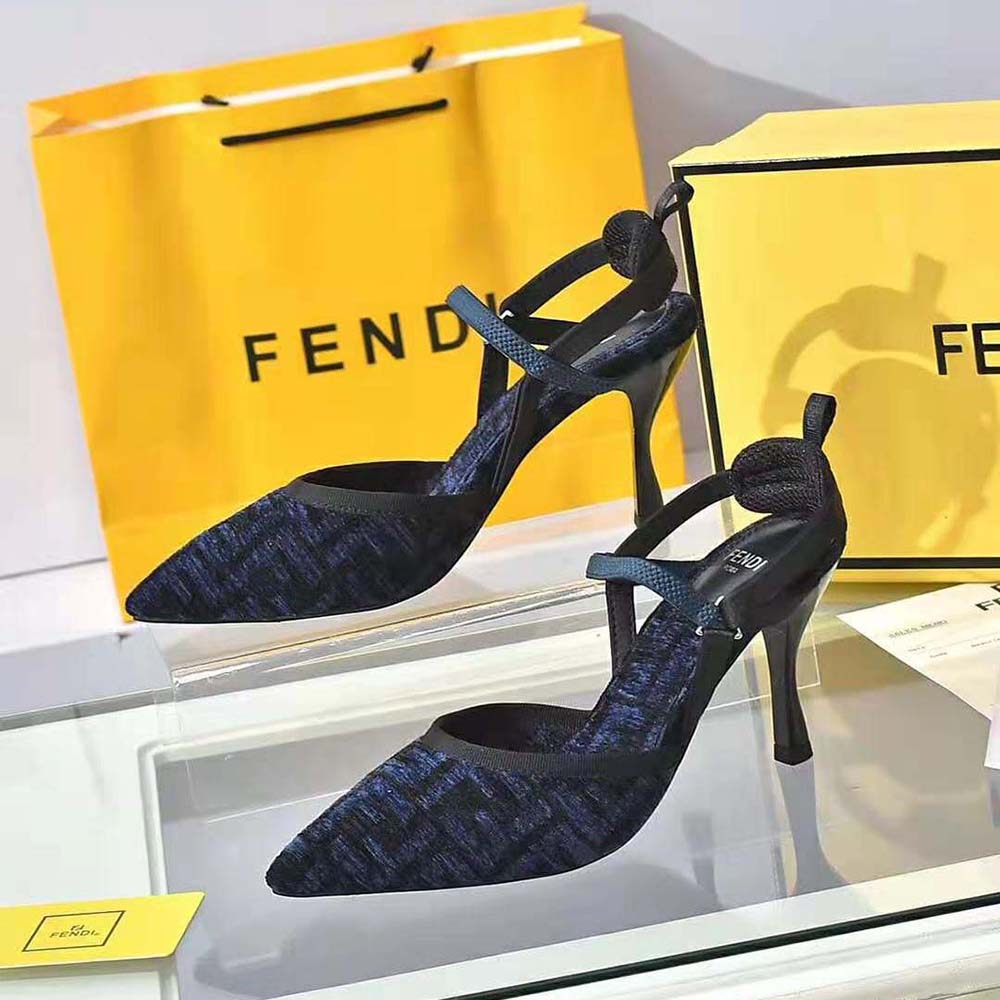 Fendi Women Colibrì Lite High-heeled Blue FF Chenille Slingbacks - image 4