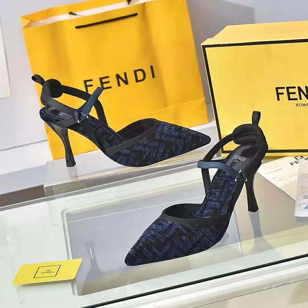 Fendi Women Colibrì Lite High-heeled Blue FF Chenille Slingbacks - image 5