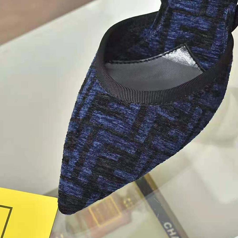 Fendi Women Colibrì Lite High-heeled Blue FF Chenille Slingbacks - image 7