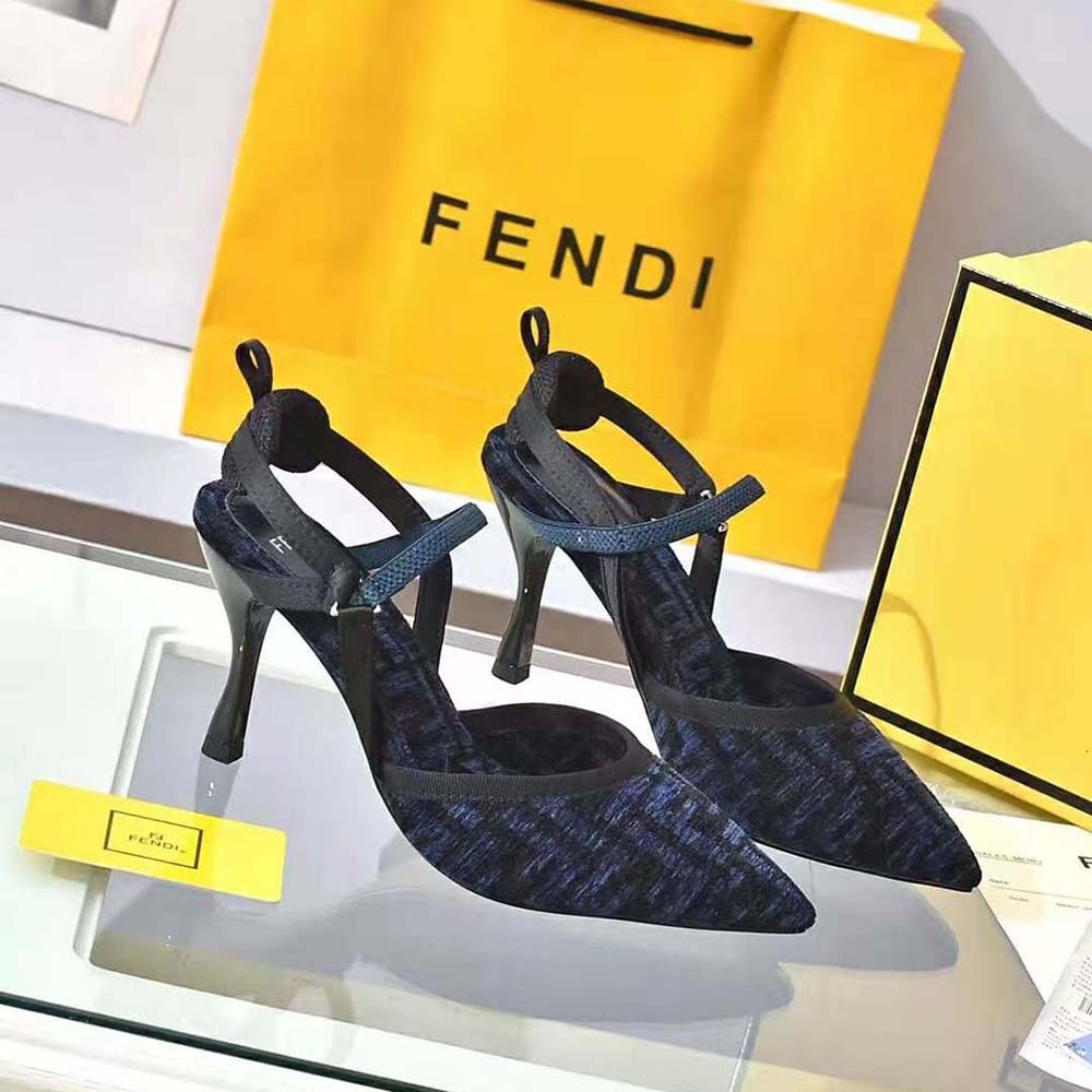 Rear view of slingback strap and high heel on Fendi Colibrì Lite shoes