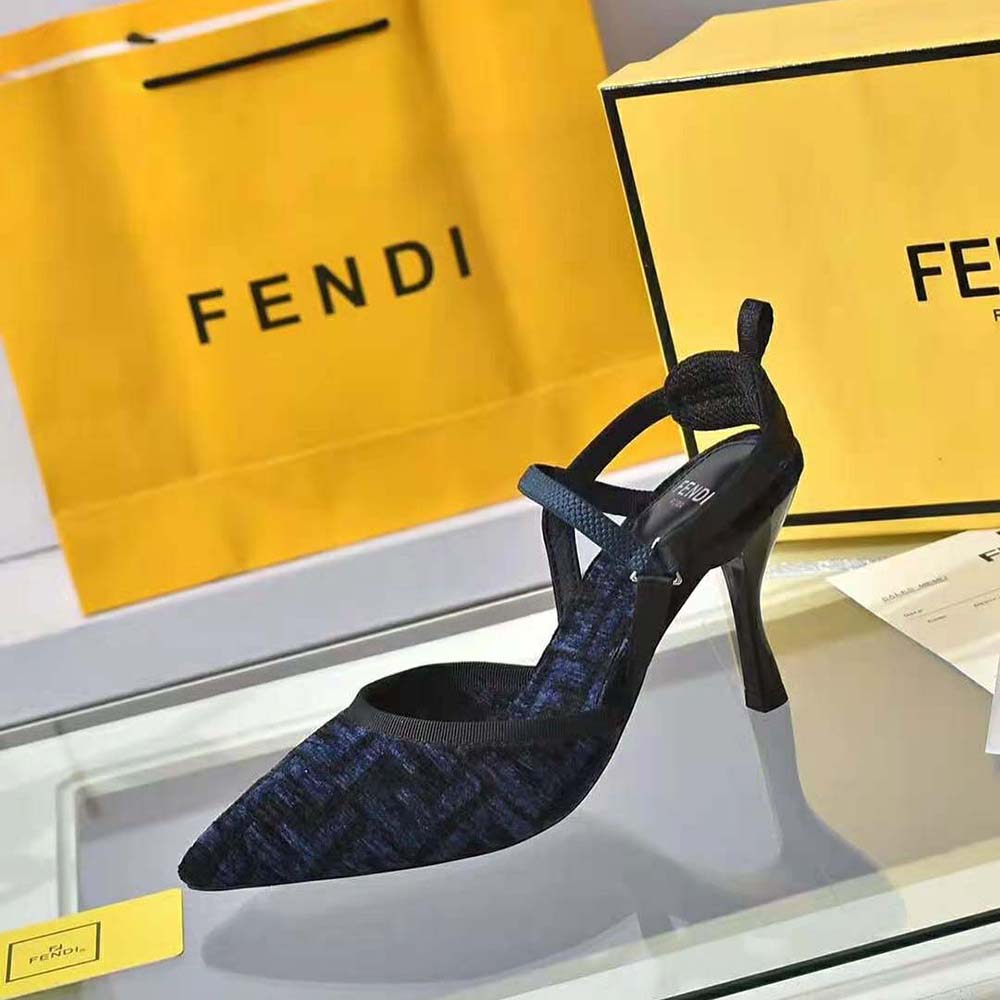 Fendi Women Colibrì Lite High-heeled Blue FF Chenille Slingbacks - image 6