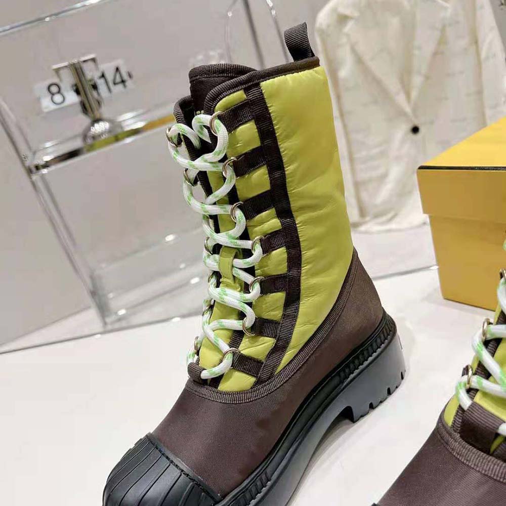 Fendi Women Domino Acid Green Nylon Biker Boots - image 6