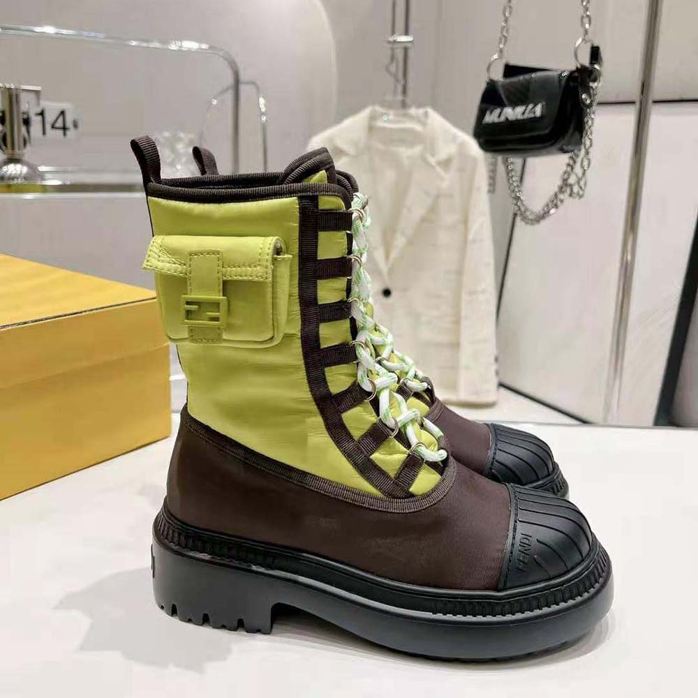Fendi Women Domino Acid Green Nylon Biker Boots - image 5