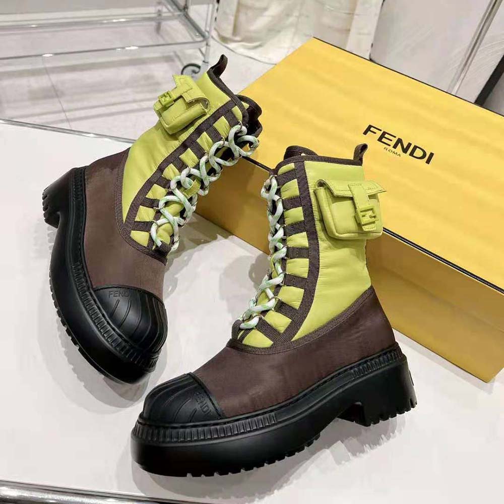 Fendi Women Domino Acid Green Nylon Biker Boots - image 4