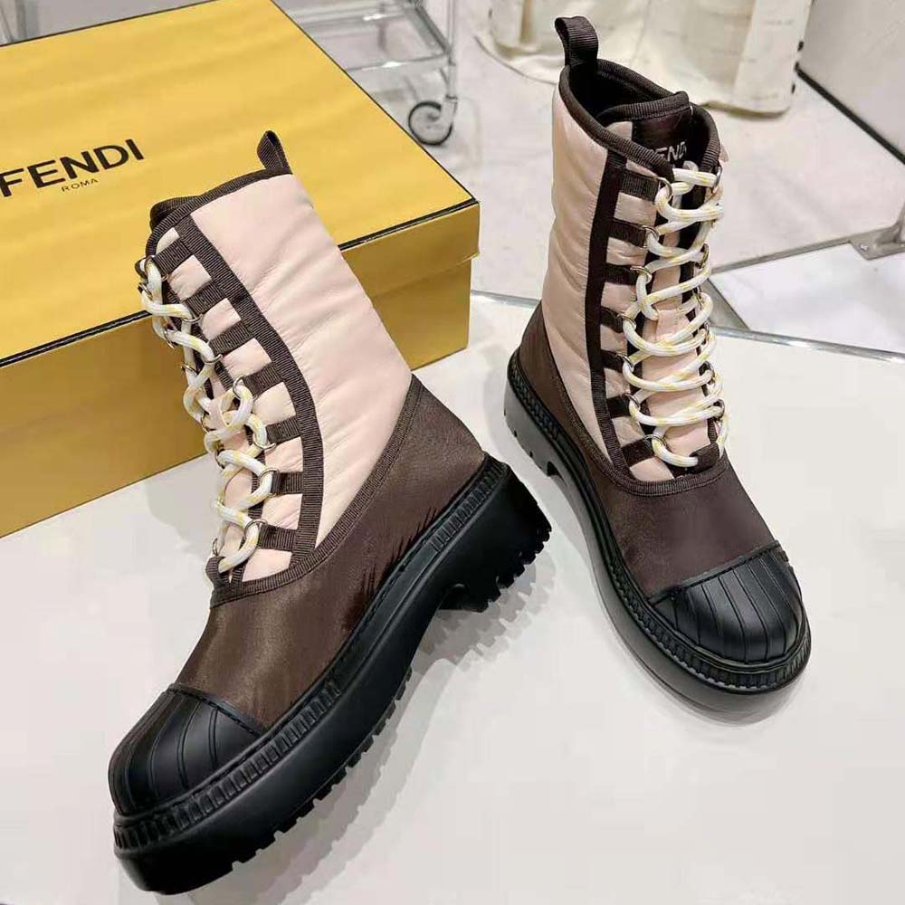 Fendi Women Domino Pink Nylon Biker Boots - image 4