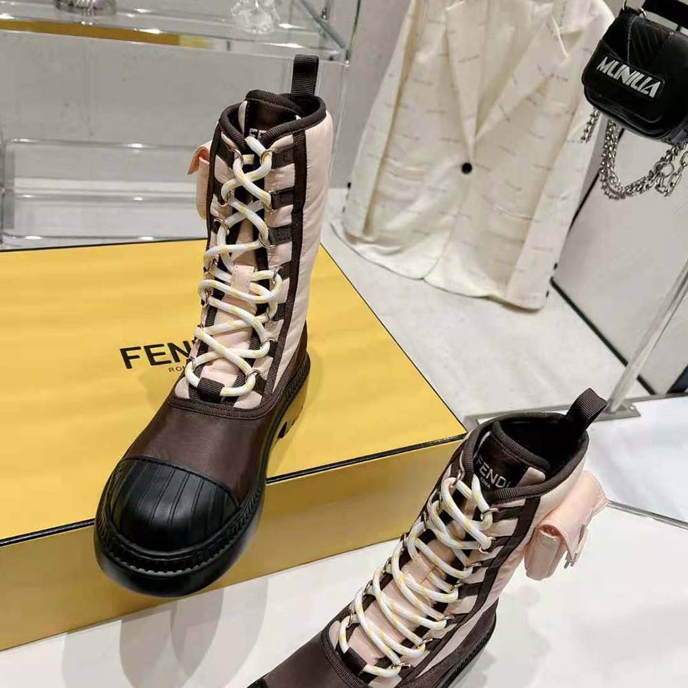 Fendi Women Domino Pink Nylon Biker Boots - image 5
