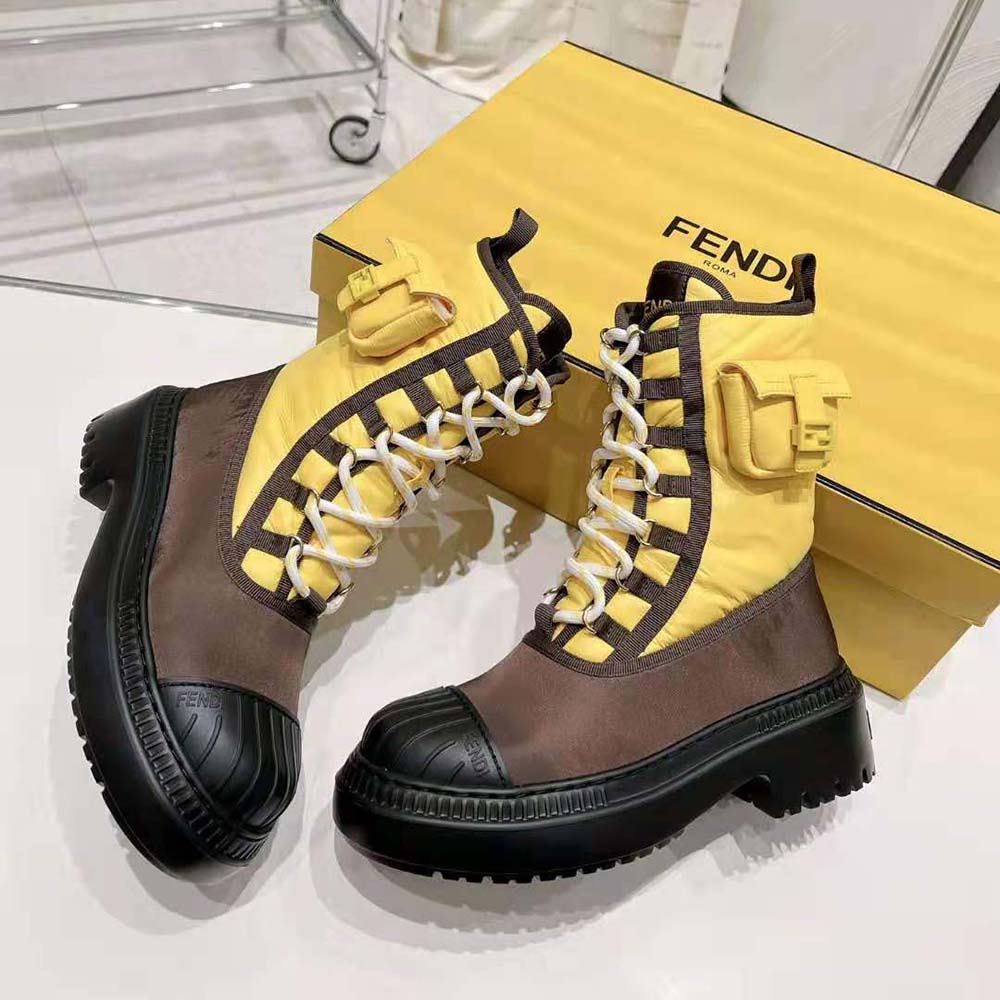 Fendi Women Domino Yellow Nylon Biker Boots - image 4
