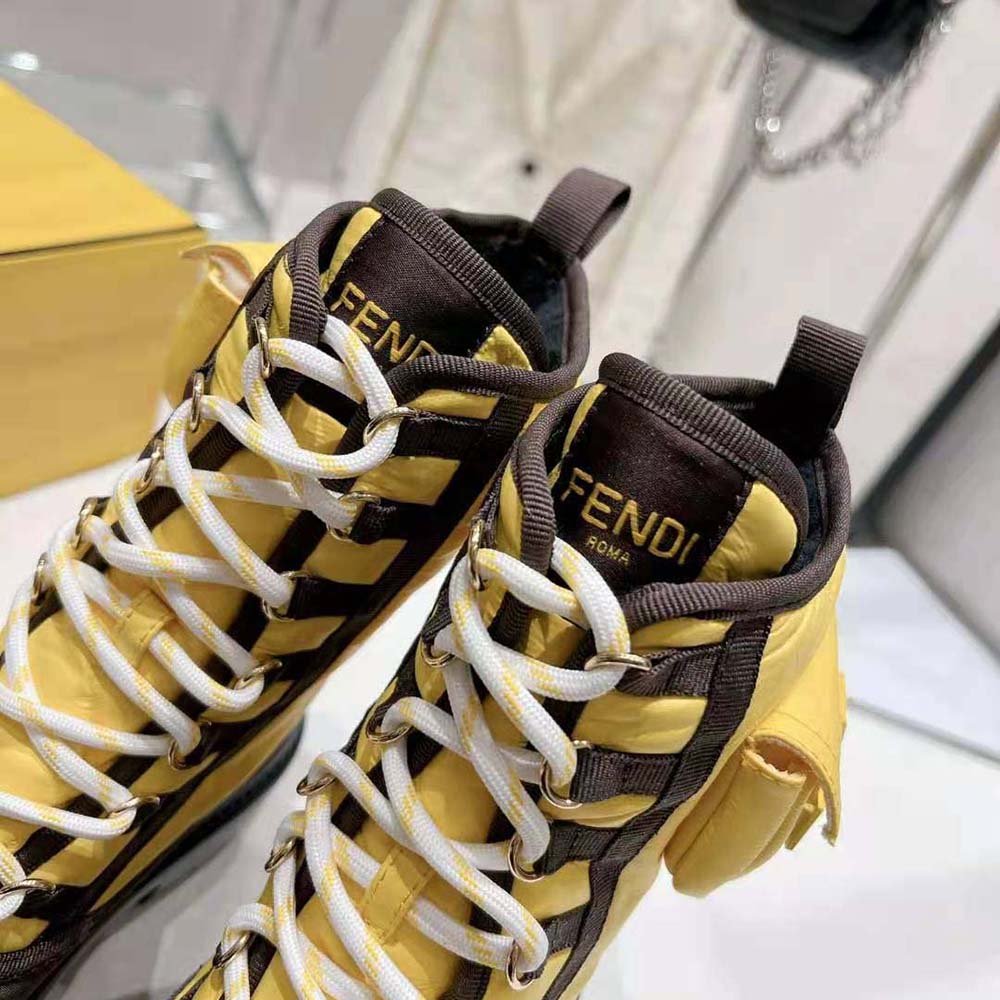 Fendi Women Domino Yellow Nylon Biker Boots - image 9