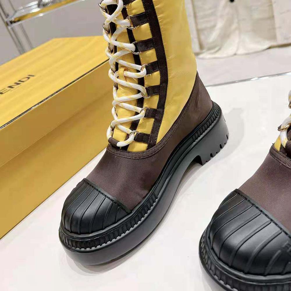 Fendi Women Domino Yellow Nylon Biker Boots - image 6