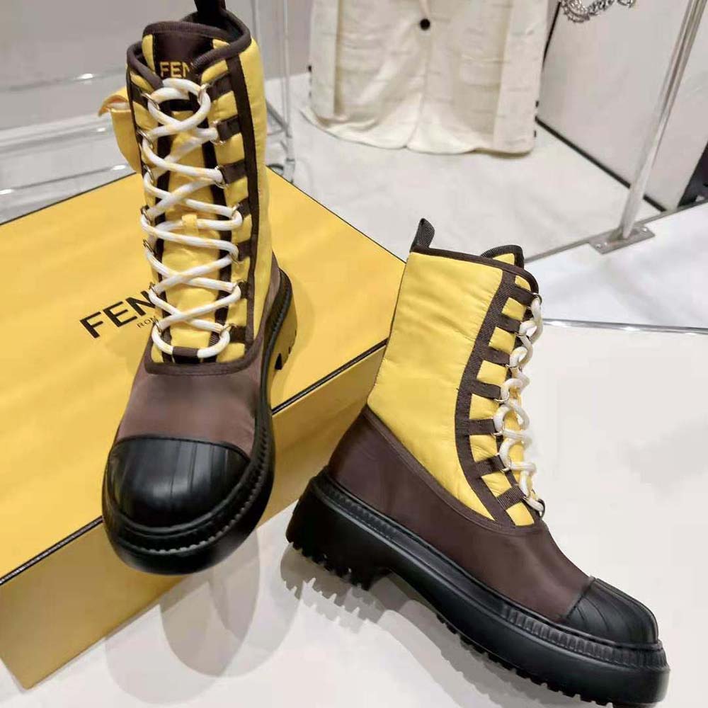 Fendi Women Domino Yellow Nylon Biker Boots - image 5