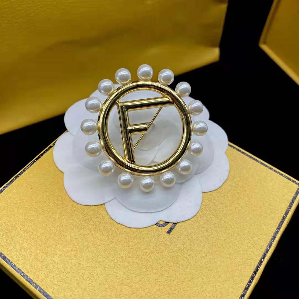 Fendi Women F Is Fendi Brooch Gold Colored Brooch - image 6