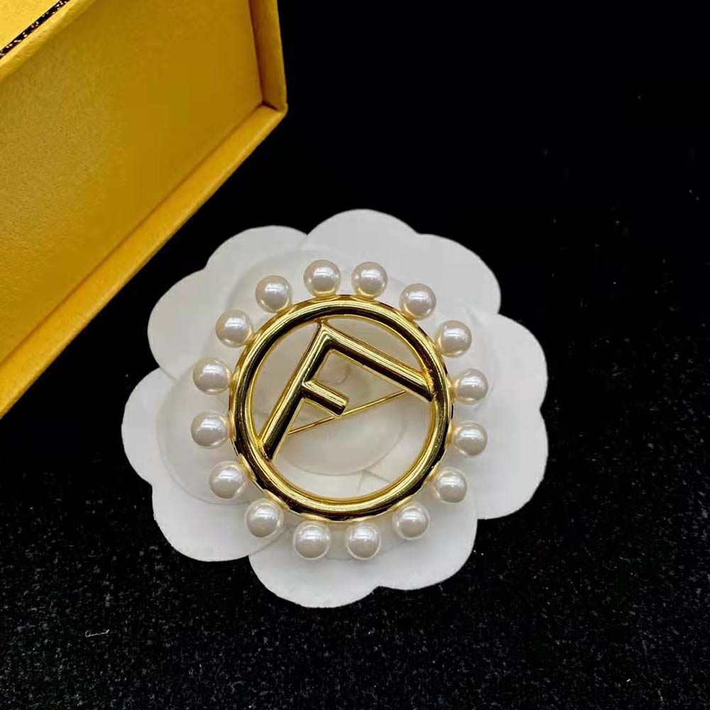 Fendi Women F Is Fendi Brooch Gold Colored Brooch - image 5
