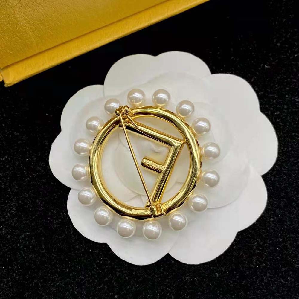 Fendi Women F Is Fendi Brooch Gold Colored Brooch - image 4