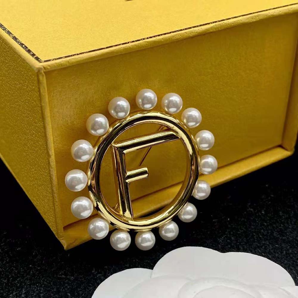 Fendi Women F Is Fendi Brooch Gold Colored Brooch - image 7