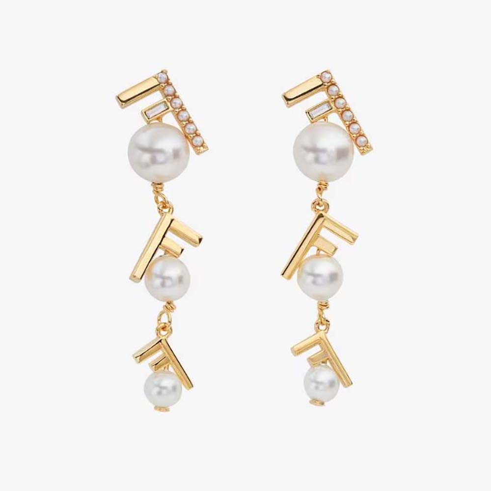 Front view of Fendi Women First Earrings Gold-colored showing polished finish