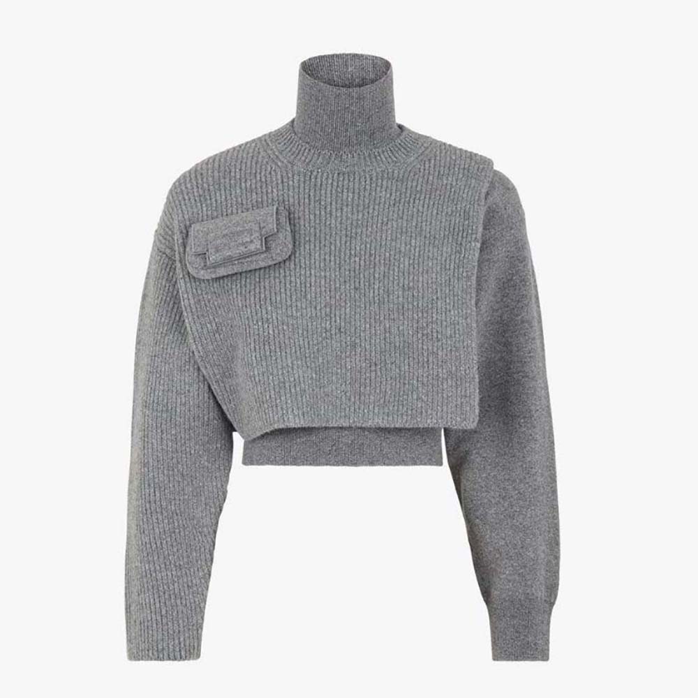 Front view of Fendi Women Gray Wool and Cashmere Sweater on mannequin