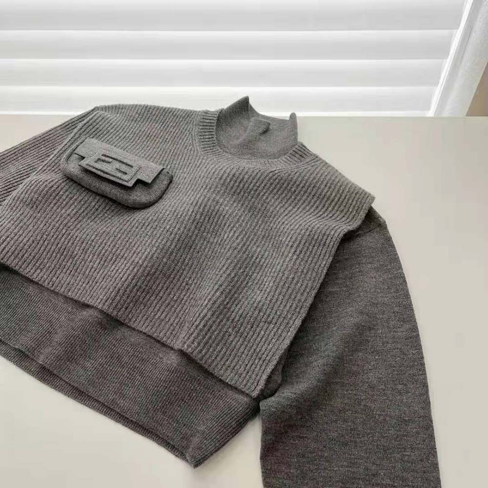 Fendi Women Gray Wool and Cashmere Sweater - image 5