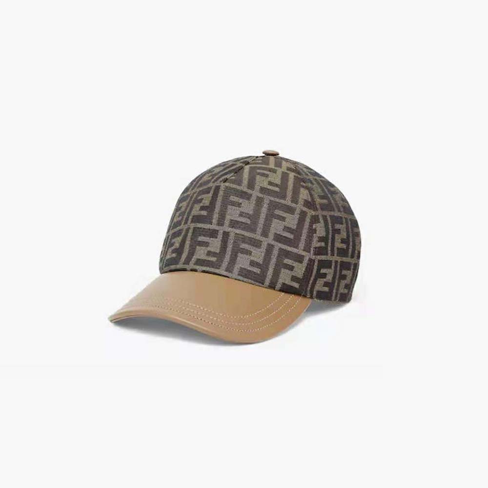Side profile of Fendi Women Hat Brown FF Jacquard Fabric Baseball Cap