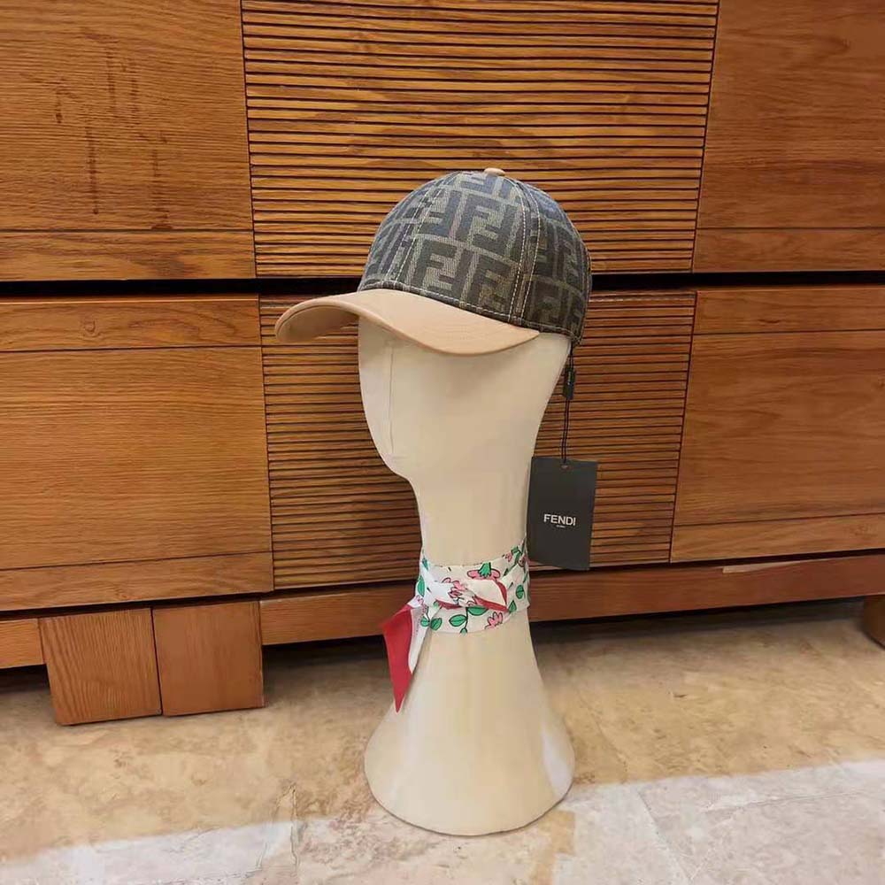 Close-up of FF jacquard fabric pattern on Fendi Women Hat