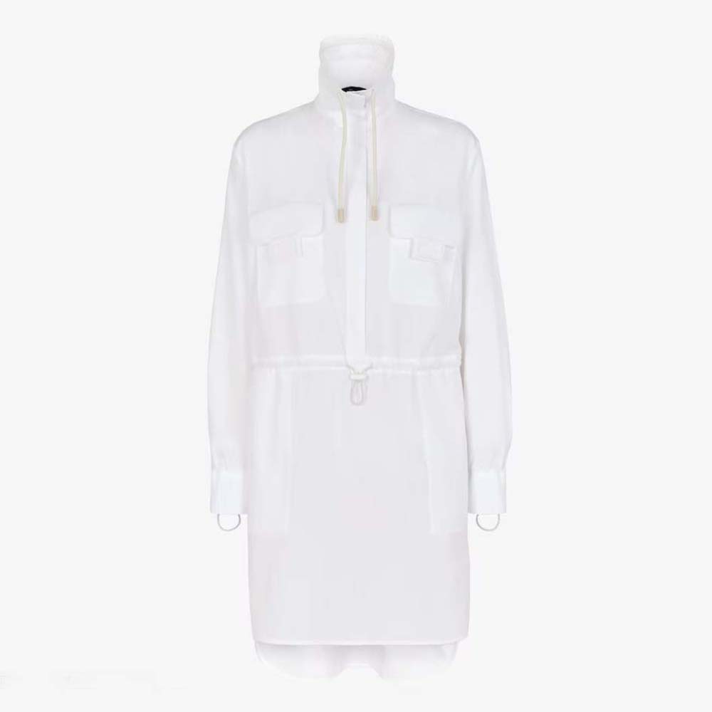 Front view of Fendi Women High Collar Shirt White Cotton Dress