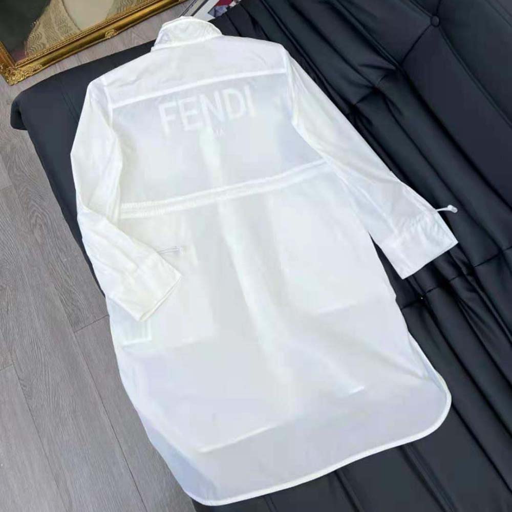 Side angle showcasing silhouette of Fendi Women High Collar Shirt Dress